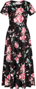 img 1 attached to 🌸 Quedoris Floral Printed Casual Pockets Girls' Dresses: Stylish and Functional Clothing for Fashionable Kids