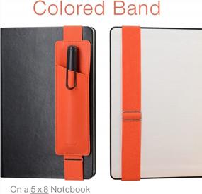 img 2 attached to Diodrio 2-Pack Adjustable Elastic Band Pen/Pencil Holder Pouch For Notebooks And Tablets - PU Leather In Vermilion Orange