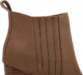 img 2 attached to Faux Leather Ankle Booties For Women With Stacked Block Heel, Pointed Toe, And Slip-On Design