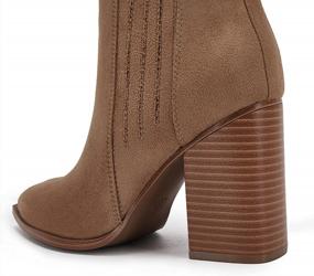 img 1 attached to Faux Leather Ankle Booties For Women With Stacked Block Heel, Pointed Toe, And Slip-On Design