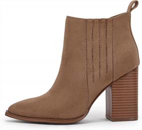 img 3 attached to Faux Leather Ankle Booties For Women With Stacked Block Heel, Pointed Toe, And Slip-On Design