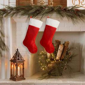 img 1 attached to 2 Pcs 19 Inch Red And White Velvet Christmas Stockings With Extra Thick Plush For Family Holiday Xmas Party Decorations