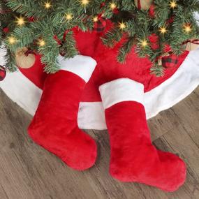 img 2 attached to 2 Pcs 19 Inch Red And White Velvet Christmas Stockings With Extra Thick Plush For Family Holiday Xmas Party Decorations