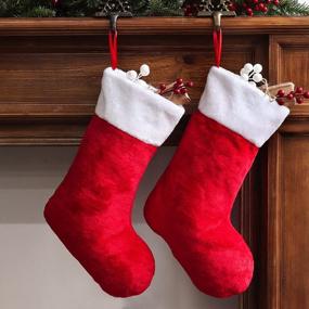 img 4 attached to 2 Pcs 19 Inch Red And White Velvet Christmas Stockings With Extra Thick Plush For Family Holiday Xmas Party Decorations