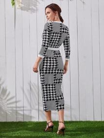 img 3 attached to WDIRARA Women'S Houndstooth Plaid V Neck Split Hem Belted Button Long Sleeve Bodycon Church Pencil Maxi Dress
