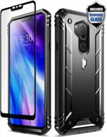 lg g7 thinq case, poetic revolution series full-body rugged dual layer shockproof protective cover with tempered glass screen protector - black logo