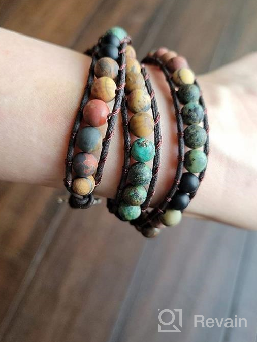 img 1 attached to Starto Jasper Stone Bracelet - 3 Rows of Beads 🌸 Wrap Wrist Statement Boho Bracelet for Women - Natural and Elegant review by Eddie Burgess