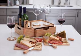 img 2 attached to MV Bamboo Поднос для вина и сыра с выдвижным ящиком, подставками, ножами, досками и ручками для удобной переноски