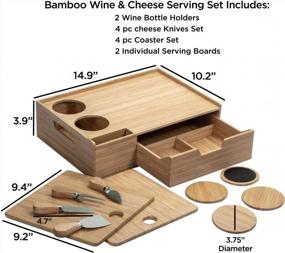 img 3 attached to MV Bamboo Wine & Cheese Serving Tray With Drawer, Coasters, Knives, Boards & Handles For Easy Carrying