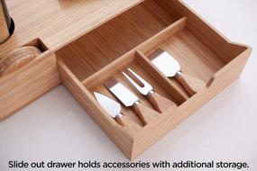 img 1 attached to MV Bamboo Wine & Cheese Serving Tray With Drawer, Coasters, Knives, Boards & Handles For Easy Carrying