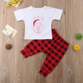 img 3 attached to Adorable Christmas Outfit Set For Toddler Girls: Short-Sleeve Santa T-Shirt With Plaid Pants