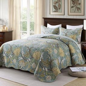 img 3 attached to 🌿 Travan 3-Piece Quilt Set: Floral Printed Oversized Bedding, King Size, Green Vine