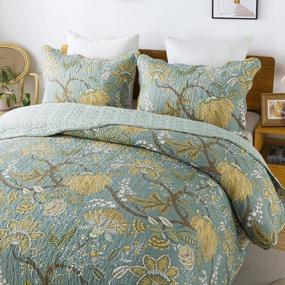 img 2 attached to 🌿 Travan 3-Piece Quilt Set: Floral Printed Oversized Bedding, King Size, Green Vine