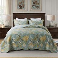 🌿 travan 3-piece quilt set: floral printed oversized bedding, king size, green vine logo
