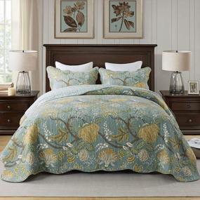 img 4 attached to 🌿 Travan 3-Piece Quilt Set: Floral Printed Oversized Bedding, King Size, Green Vine
