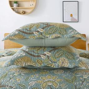 img 1 attached to 🌿 Travan 3-Piece Quilt Set: Floral Printed Oversized Bedding, King Size, Green Vine