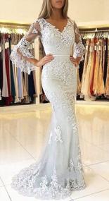 img 3 attached to Lace-Embroidered Formal Evening Gowns: Perfect Prom Dress And Wedding Guest Attire With Sleeves By Mermaid