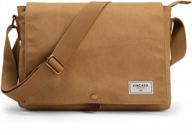 vintage canvas messenger bag for men - crossbody shoulder bag with 14 inch laptop compartment, ideal for casual bookbag and satchel logo