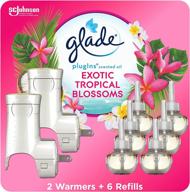 glade plugins refills air freshener starter kit, tropical blossoms - scented & essential oils for home & bathroom, 4.02 fl oz, 2 warmers + 6 refills logo