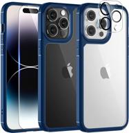 iphone 14 pro max case [5 in 1] military-grade drop protection slim cover with 2x tempered glass screen protector + 2x camera lens protector (6.7 inch, blue) logo
