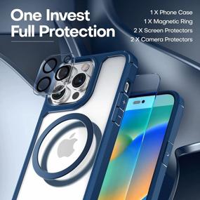 img 2 attached to Чехол для iPhone 14 Pro Max [5 в 1] защита от падений по военным стандартам с шириной 2Х, защитное стекло для экрана + 2Х защита для камеры (6,7 дюйма, синий)