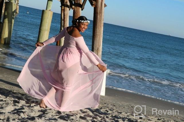 img 1 attached to Maternity Off Shoulder Chiffon Gown: Perfect For Photoshoot With JustVH Long Sleeve Front Split Maxi Dress review by Kayla Miller