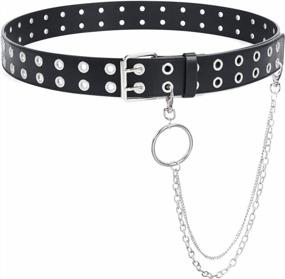 img 4 attached to Double Grommet Leather Belt With Detachable Chain For Women Men SUOSDEY Punk Rock Style Jeans Belt