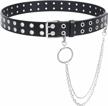 double grommet leather belt with detachable chain for women men suosdey punk rock style jeans belt logo