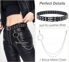 img 2 attached to Double Grommet Leather Belt With Detachable Chain For Women Men SUOSDEY Punk Rock Style Jeans Belt