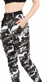 img 2 attached to Камуфляжные брюки карго-джоггеры для женщин — облегающий крой с высокой талией и поясом от TwiinSisters