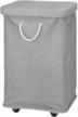 mdesign large polyester rolling laundry hamper with wheels, removable lid, and rope carrying handles - collapsible hampers with wheels for compact storage - tall single compartment basket - gray logo