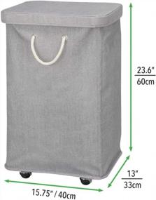 img 1 attached to MDesign Large Polyester Rolling Laundry Hamper With Wheels, Removable Lid, And Rope Carrying Handles - Collapsible Hampers With Wheels For Compact Storage - Tall Single Compartment Basket - Gray