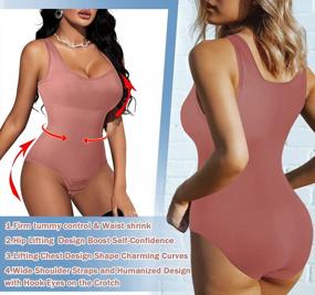img 1 attached to Women'S Slimming Tummy Control Full Body Shaper Waist Trainer Vest Romper Jumpsuit Top With Round Neck