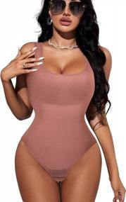img 4 attached to Women'S Slimming Tummy Control Full Body Shaper Waist Trainer Vest Romper Jumpsuit Top With Round Neck