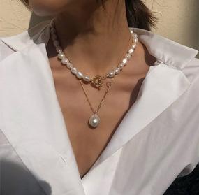 img 1 attached to YorzAhar Murano Glass Love Heart Pearl Necklace, 7-8.5Mm Baroque Pearls Strand Chain For Women Gifts