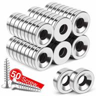 50pcs strong neodymium magnets with hole & mounting screws - heavy duty rare earth disc countersunk for locker, tool storage & crafts logo