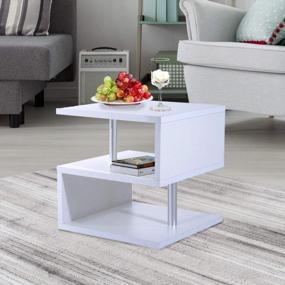 img 3 attached to Sleek And Functional: HOMCOM 20" Modern End Table With Storage Shelf And Steel Poles In White