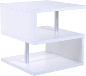 img 1 attached to Sleek And Functional: HOMCOM 20" Modern End Table With Storage Shelf And Steel Poles In White