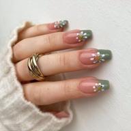 glossy press on daisy flower design acrylic full cover false nails - 24pcs medium length fake nails for women and girls logo