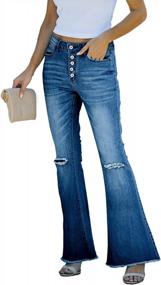 img 4 attached to Mid-Rise Fitted Denim Pants For Women - Ripped Flare Jeans By Sidefeel