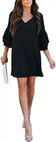 img 3 attached to Women'S Summer Casual Bell Sleeve V Neck Shift Dress - Perfect For Beach House Dresses!