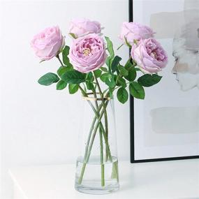 img 4 attached to UKELER 4 Pcs Real Touch Artificial Flowers Austin Rose Peony With Stem For Home Decor Flower Arrangement Wedding Party Decoration, Light Purple