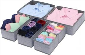 img 4 attached to Onlyeasy Foldable Cloth Storage Box Closet Dresser Drawer Organizer Cube Basket Bins Containers Divider With Drawers For Scarves, Underwear, Bras, Socks, Ties, 6 Pack, Herringbone Grey, MXDS3P2