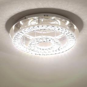 img 3 attached to Contemporary LED Crystal Chandelier In 2 Rings Design And Flush Mount Ceiling Fixture For Modern Dining Room, Bathroom, Bedroom, Or Living Room Decor - 5" Height X 17" Width By Saint Mossi