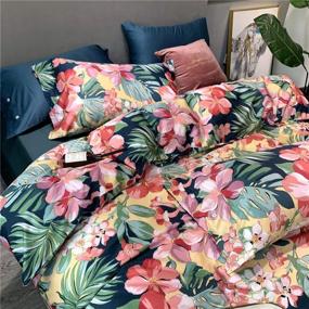 img 2 attached to Tropical Floral Duvet Cover Queen Pink Flower Green Leaf Print Comforter Cover 100% Cotton Garden Style Bedding Set Luxury Soft Botanical Floral Quilt Duvet Cover With 2 Pillowcases