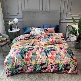 img 3 attached to Tropical Floral Duvet Cover Queen Pink Flower Green Leaf Print Comforter Cover 100% Cotton Garden Style Bedding Set Luxury Soft Botanical Floral Quilt Duvet Cover With 2 Pillowcases