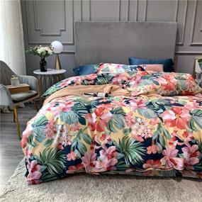 img 4 attached to Tropical Floral Duvet Cover Queen Pink Flower Green Leaf Print Comforter Cover 100% Cotton Garden Style Bedding Set Luxury Soft Botanical Floral Quilt Duvet Cover With 2 Pillowcases