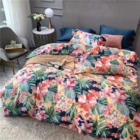 img 1 attached to Tropical Floral Duvet Cover Queen Pink Flower Green Leaf Print Comforter Cover 100% Cotton Garden Style Bedding Set Luxury Soft Botanical Floral Quilt Duvet Cover With 2 Pillowcases
