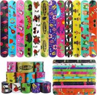 phogary 60 pcs hawaiian theme slap bracelets party favors with 12 differents colorful patterns print design retro slap bands for kids adults birthday classroom gifts logo