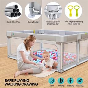 img 3 attached to 70x59x27-inch Large Baby Playpen: Packable Play Pens with Ocean Balls, Ideal for Babies and Toddlers - Indoor & Outdoor Baby Play Yards, Activity Center, and Breathable Mesh Baby Fence